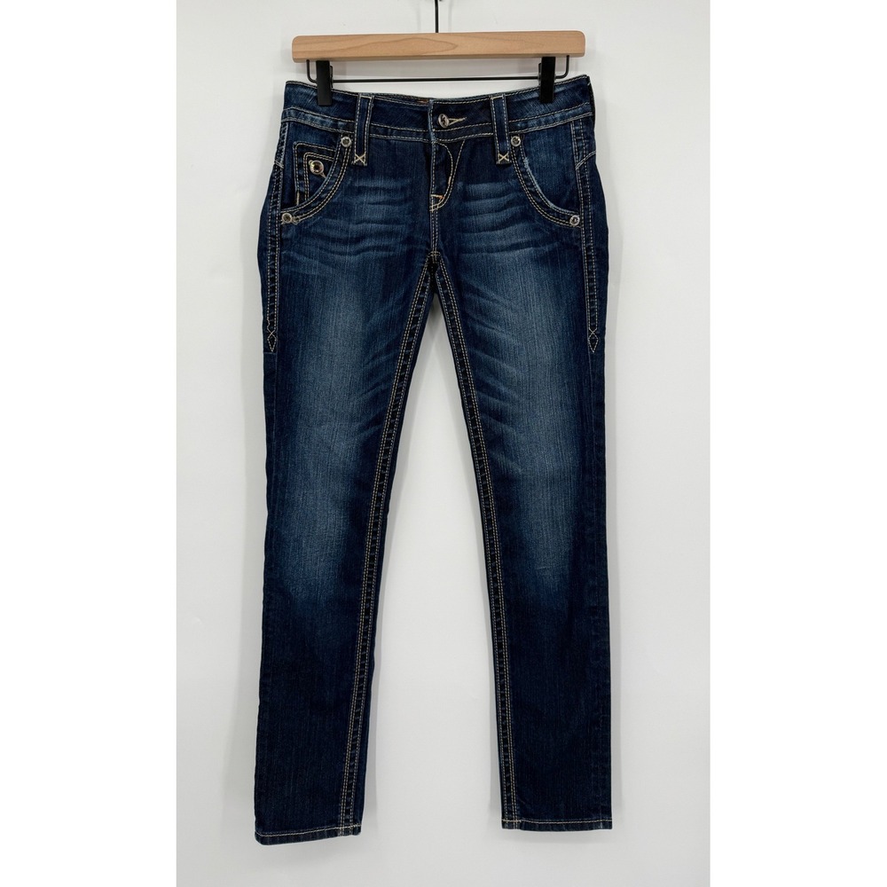 Rock Revival Jeans Womens 27 Blue Adele Skinny Dark Wash Embroidered Denim Pants - Picture 2 of 12